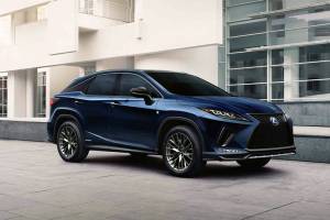 The 2022 Lexus RX 450h is a premium mid-size hybrid SUV. The model shown here has an optional F Sport appearance package that includes 20-inch wheels. (Manufacturer photo)