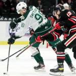 The Silvertips Alex Swetlikoff competes during a game against the Winterhawks on Jan. 1, 2022, at the Angel of the Winds Arena in Everett. (Kevin Clark / The Herald)
