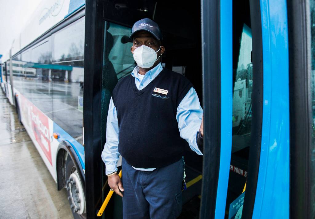 Bus driver Robert Gaines at Community Transit headquarters on Jan. 18 in Everett. (Olivia Vanni / The Herald)