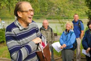 Herr Jung leads a group through Bacharach, Germany.