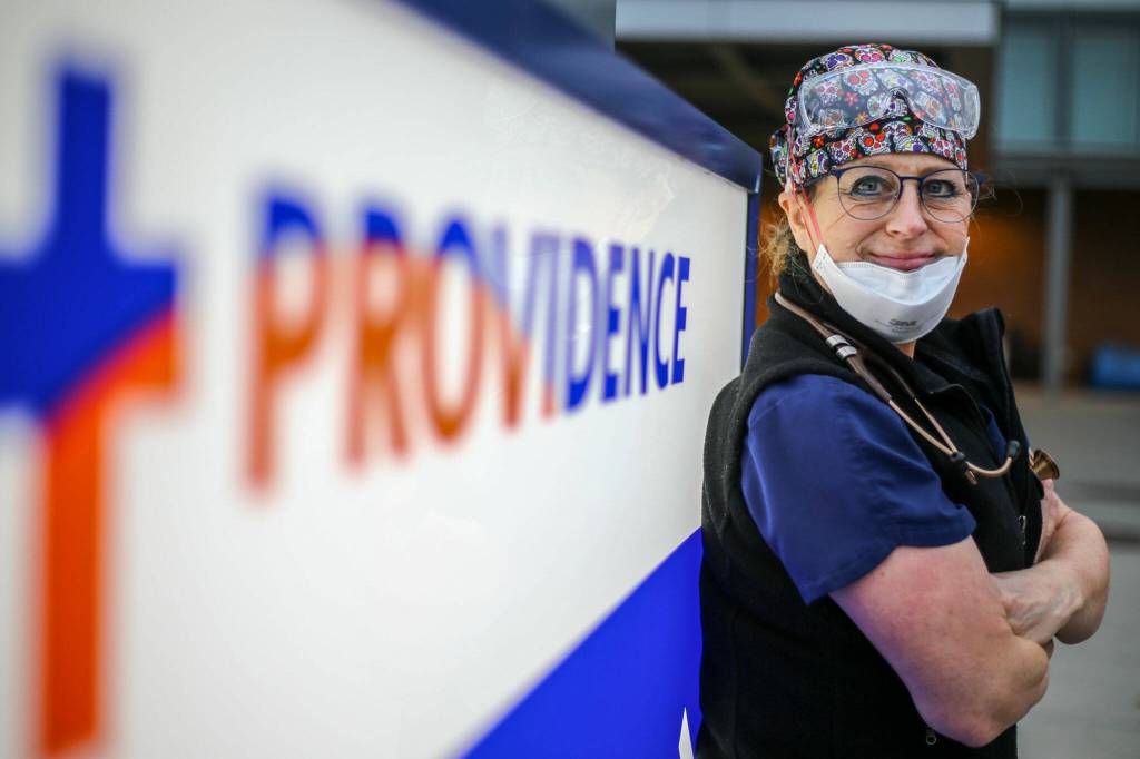 Michelle Roth, a registered nurse in the Providence Regional Medical Center Everett emergency department, is fed up with patients rude comments and having things thrown at her. (Kevin Clark / The Herald)