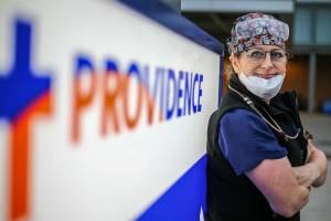 Michelle Roth is a registered nurse in the Providence Emergency Department on Sunday, January 23, 2022. (Kevin Clark / The Herald)