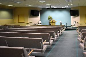 Photo by Emily Gilbert/Whidbey News-Times
Jonathan Kline said a museum would be coming in to take most of the pews from the former Jehovah's Witness church on Morris Road outside Coupeville. The Whidbey Homeless Coalition wants to turn the building into an overnight shelter.