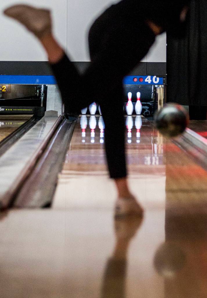 Jacksons Rachel Andrzejenski bowls during a match against Everett on Wednesday in Lynnwood. (Olivia Vanni / The Herald)