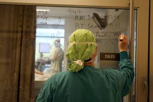 The COVID-19 ward at Providence Regional Medical Center Everett in May 2020. (Andy Bronson / Herald file) 20200519