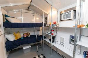 The inside of a Pallet shelter on Monday, June 7, 2021 in Everett, Washington.  (Andy Bronson / The Herald)