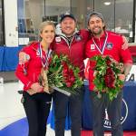 Edmonds native Sean Beighton (middle) poses with Vicky Persinger (left) and Chris Plys after a curling event. Beighton is coaching two U.S. curling teams at the 2022 Winter Olympics in Beijing. (Photo courtesy of Sean Beighton)