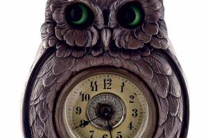 Moving eyes add interest to an antique clock. This blinking-owl clock sold for $1,900 at a Morford's auction in 2021.