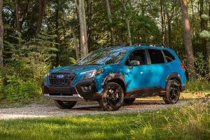 High ground clearance, Yokohama Geolandar tires, and a new ladder-type roof rail are just a few of the adventure cues on the 2022 Subaru Forester Wilderness. (Manufacturer photo)