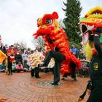 Members of Master David F. Leong Dragon and Lion Dance Group bring in the Lunar New Year in Edmonds on Saturday. (Kevin Clark / The Herald)