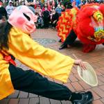 Members of Master David F. Leong Dragon and Lion Dance Group bring in the Lunar New Year in Edmonds on Saturday. (Kevin Clark / The Herald)