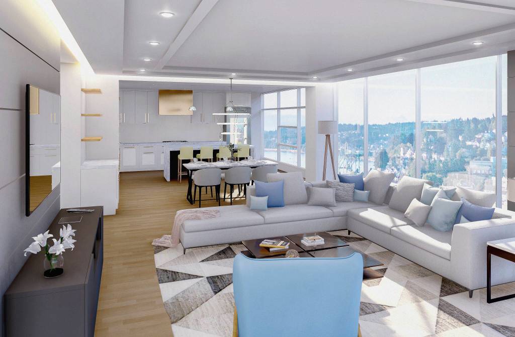 Digital rendering of inside of one of the Colby Tower condominiums. (Courtesy of Tim Corpus)