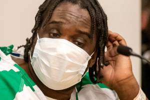 Tyrone Carr at Snohomish County Superior Court in Everett, Washington on February 15, 2022. (Kevin Clark / The Herald )