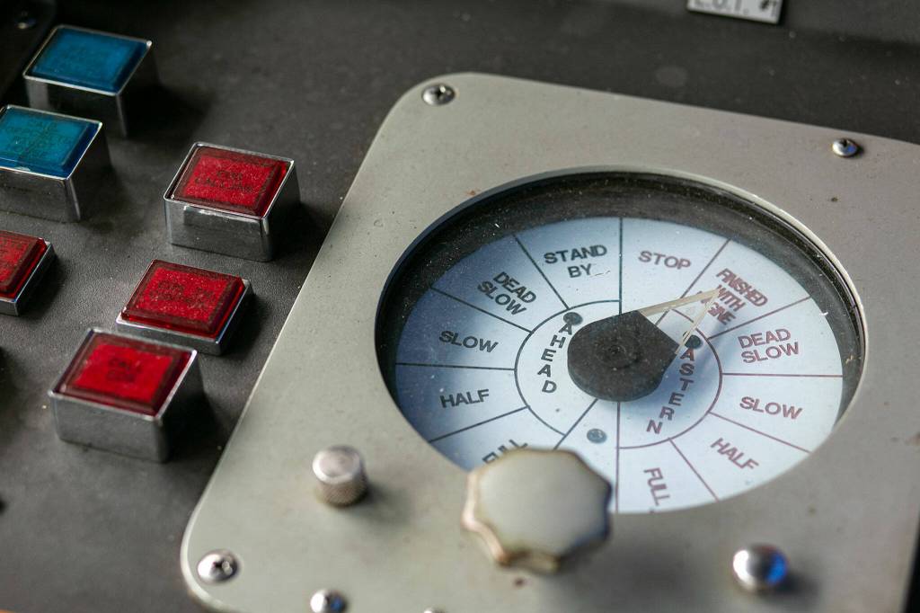 Instruments in the wheelhouse of the Evergreen State, operated by Washington State Ferries from 1954 to 2015. (Ryan Berry / The Herald)