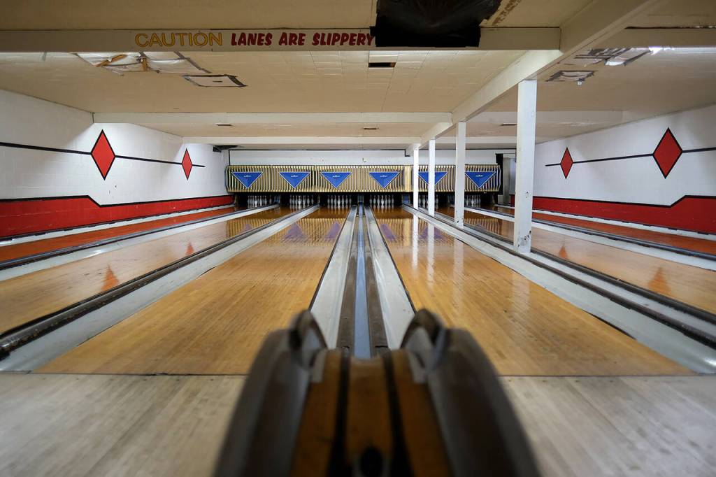 Rocket Alley Bar & Grill in Arlington has six bowling lanes. The bowling alley was originally called Melady Lanes and opened in the 1950s. (Taylor Goebel / The Herald)