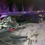 The scene of a fatal crash on northbound I-5 in Arlington Tuesday evening. (Washington State Patrol)