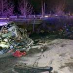 The scene of a fatal crash on northbound I-5 in Arlington Tuesday evening. (Washington State Patrol) 20220208