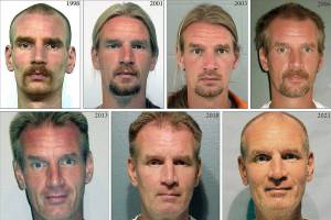 Prison photos of Arthur Longworth from 1998 through 2021. He was originally sentenced to life without the possibility of parole in 1986, when he was 21 years old. (Washington State Department of Corrections)