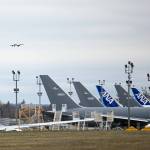 The first scheduled Alaska Airlines Boeing 737 approaches Paine Field for landing Thursday in Everett. (Ryan Berry / The Herald)