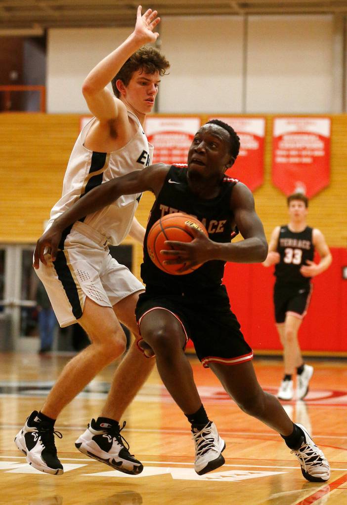 Jeffrey Anyimah showcased his well-rounded arsenal while scoring a team-high 24 points for the Hawks. (Ryan Berry / The Herald)