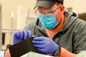 Brendan Fellows works on an assignment at the Advanced Manufacturing Training & Education Center Wednesday morning at Everett Community College on June 3, 2020. (Kevin Clark / The Herald)