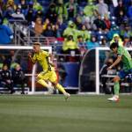 Nashville’s Hany Mukhtar takes off on a run up field during the opening game of the 2022 season against the Seattle Sounders on Sunday, Feb. 27, 2022, at Lumen Field in Seattle, Washington. (Ryan Berry / The Herald)