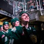 Everett Silvertips Dylan Anderson looks out of the tunnel into Climate Pledge Arena before the team skates onto the ice for the game against the Seattle Thunderbirds on Saturday, Feb. 26, 2022 in Seattle, Washington. (Olivia Vanni / The Herald)