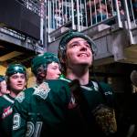 Everett Silvertips’ Dylan Anderson looks out of the tunnel into Climate Pledge Arena before the team skates onto the ice for the game against the Seattle Thunderbirds on Saturday, Feb. 26, 2022 in Seattle, Washington. (Olivia Vanni / The Herald)