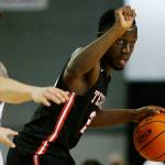 Mountlake Terrace’s Jeffrey Anyimah calls out a play to his teammates against Mt. Spokane Thursday, March 3, 2022, during a 3A matchup at the Tacoma Dome in Tacoma, Washington. (Ryan Berry / The Herald)