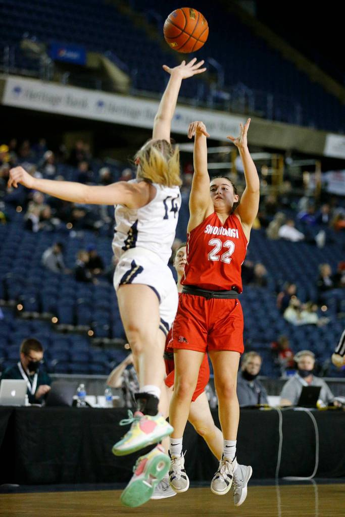 Jada Andreson launches a 3-pointer for the Panthers, who finished with 10 made 3s. (Ryan Berry / The Herald)