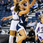 Arlingtons Samara Morrow attempts a layup during the 3A state semifinal against Garfield at the Tacoma Dome on Friday, March 4, 2022. (Olivia Vanni / The Herald)