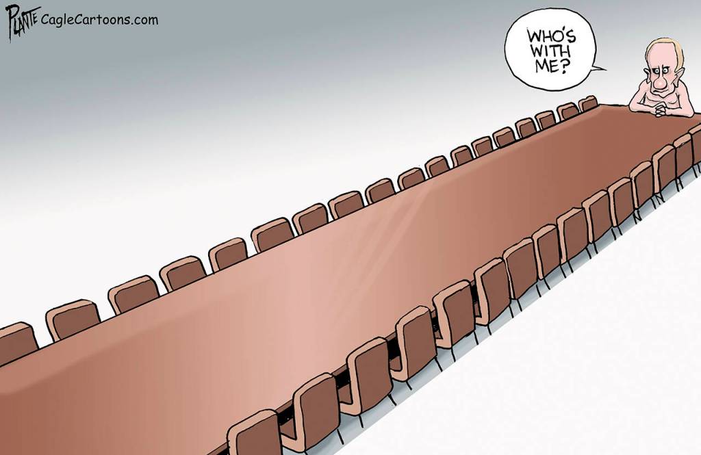 The Lonely Russian, Vladimir Putin, big table, Ukriane, Volodymyr, Zelensky, war, invasion, bombing, slaughter, NATO, Presiden Joe Biden, USA, military, land grab