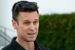 Seattle Mariners general manager Jerry Dipoto talks with reporters during Major League Baseball's GM Meetings Tuesday, Nov. 9, 2021, in Carlsbad, Calif. (AP Photo/Gregory Bull)