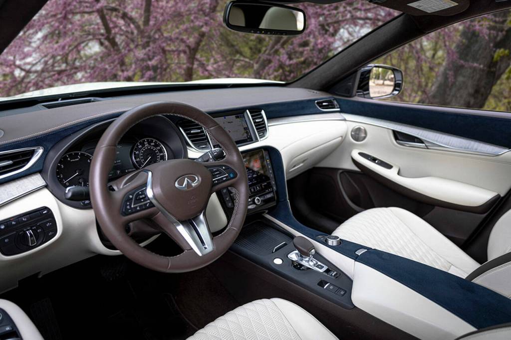 A dual-screen infotainment system gives navigation its own turf inside the 2022 Infiniti QX50. The top-level Autograph interior is shown here. (Manufacturer photo)