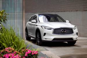 Infiniti’s double-arch grille and “human-eye” headlights create an impressive face for the 2022 QX50. (Manufacturer photo)