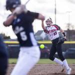 Snohomishs Alex Flohr pitches during the game against Glacier Peak on Wednesday, March 16, 2022 in Snohomish, Washington. (Olivia Vanni / The Herald)