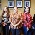 Marie Zackuse, Secretary Debra Posey, Chairwoman Teri Gobin, Vice Chair Misty Napeahi and Treasurer Pat Contraro serve on the Tulalip Tribes' first board with five women. (Kevin Clark / The Herald)