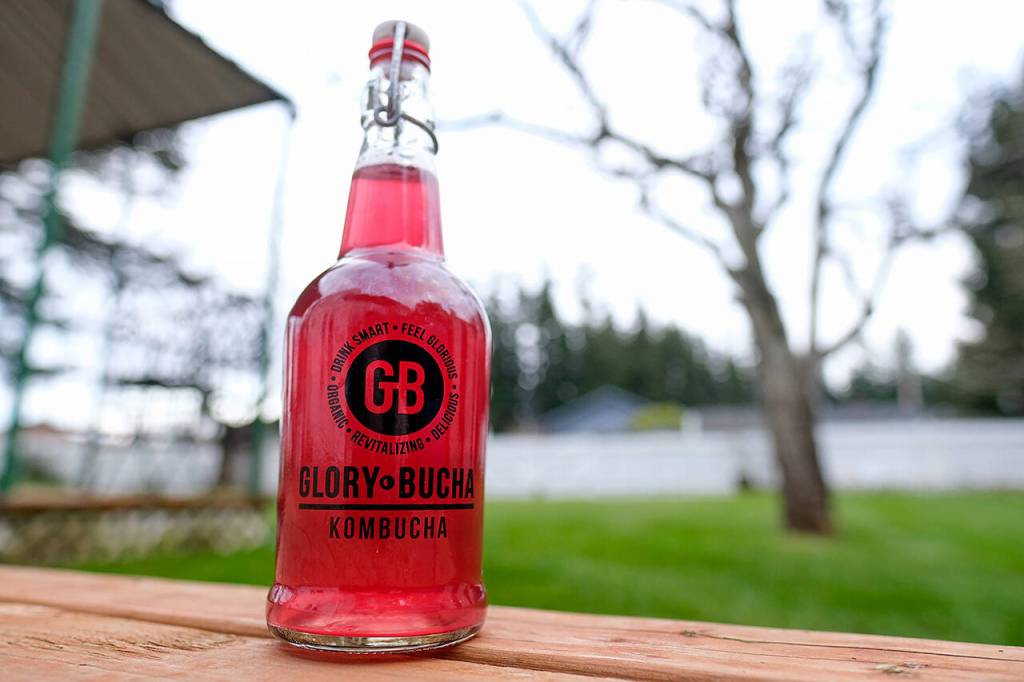 Arlington brewery Glory Bucha makes fresh batches of kombucha using mostly organic ingredients. The sparkling drink is made from fermented tea and processed with fruits, herbs and roots. Friday, March 25, 2022. (Taylor Goebel / The Herald)