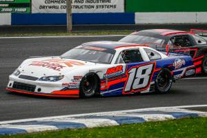 Tyson Lang #18 during the Central Welding Supply 125 for Pro Late Models at the Evergreen Speedway in Monroe on October 17, 2020.   (Kevin Clark / The Herald)
