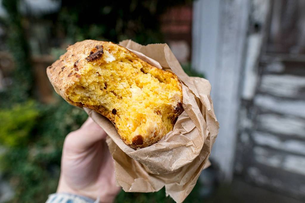 Grain Artisan Bakerys spiced sweet potato and feta scone is top-tier to-go breakfast fare. Its also gluten-free. (Taylor Goebel / The Herald)