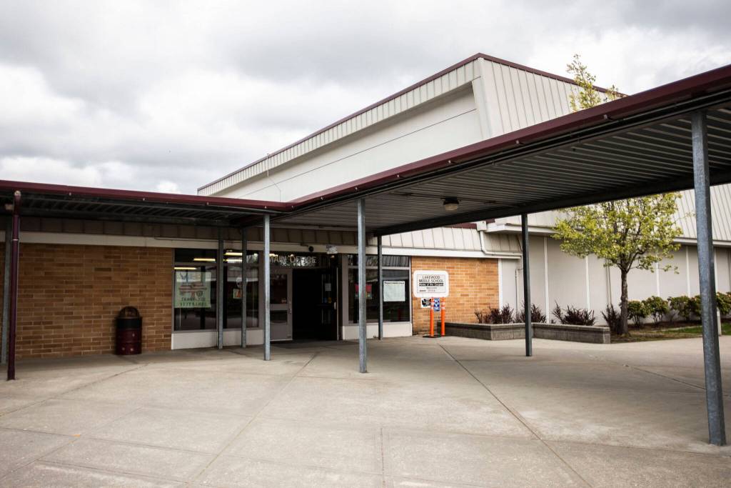 Outside Lakewood Middle School where a portion of the roof will need to be replaced. (Olivia Vanni / The Herald)