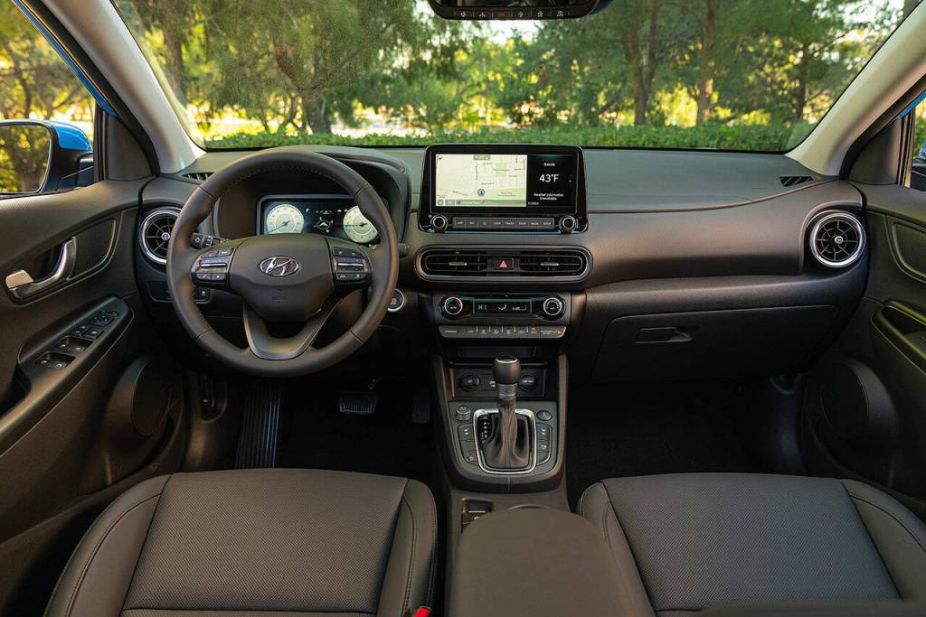 The 2022 Hyundai Konas handsomely restyled interior includes a 10.25-inch multimedia touchscreen, standard or optional depending on trim level. (Manufacturer photo)
