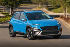 The 2022 Hyundai Kona subcompact SUV’s design revisions are most prominent in the front end. (Manufacturer photo)