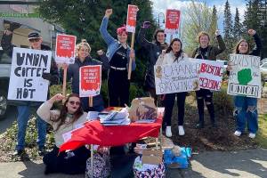 Employees at the Starbucks store at Lakewood Crossing in Marysville held a strike for several days last weekend. (Contributed)