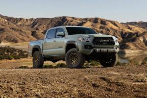 A heritage-inspired grille with the word Toyota in big bronze lettering is a distinguishing feature of the 2022 Tacoma SR5 Trail Edition model. (Manufacturer photo)