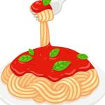 Spaghetti with tomato sauce and basil. Classic Italian pasta dish vector clip art illustration.