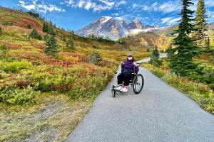 Caption: Jenny Schmitz on the Skyline trail at Mount Rainier National Park. Photo by Ted Bashor.