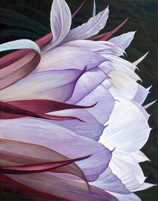 Some Flowers Bloom at Night, oil on canvas by Susan R. Lytle, on display at Rob Schouten Gallery in Langley.