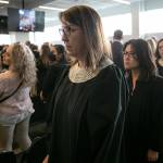 Local judges, some wearing collars to honor Cassandra Lopez-Shaws memory, exit the room after the memorial for her Thursday at the Snohomish County Courthouse in Everett. (Ryan Berry / The Herald)