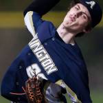 Arlingtons Jayce Jaubert pitches during the game against Monroe on Thursday, April 21, 2022 in Arlington, Washington. (Olivia Vanni / The Herald)